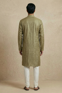 Textured Silk Blend Kurta with Neck Work Set