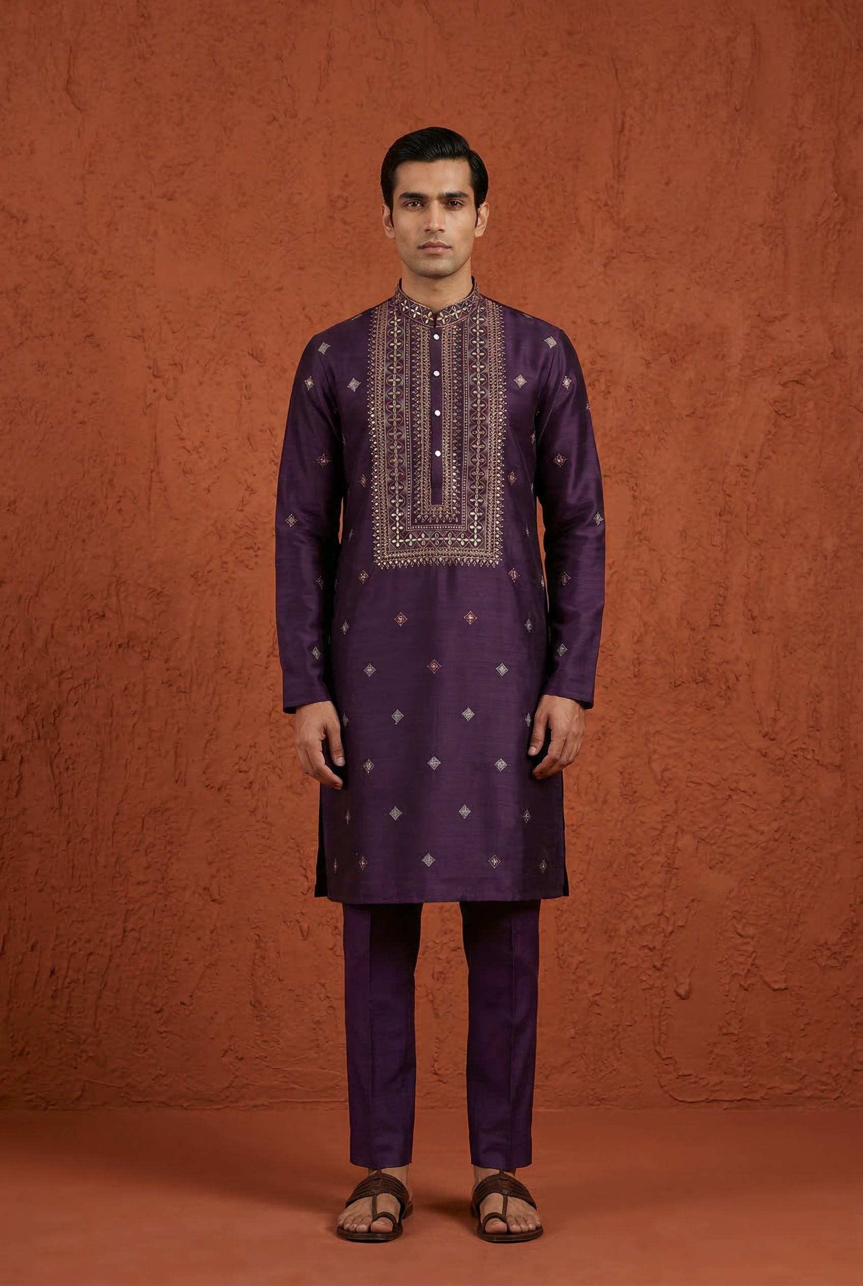 Heritage Box Embroidered Silk Kurta Set