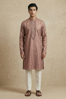 Textured Silk Blend Kurta with Neck Work Set