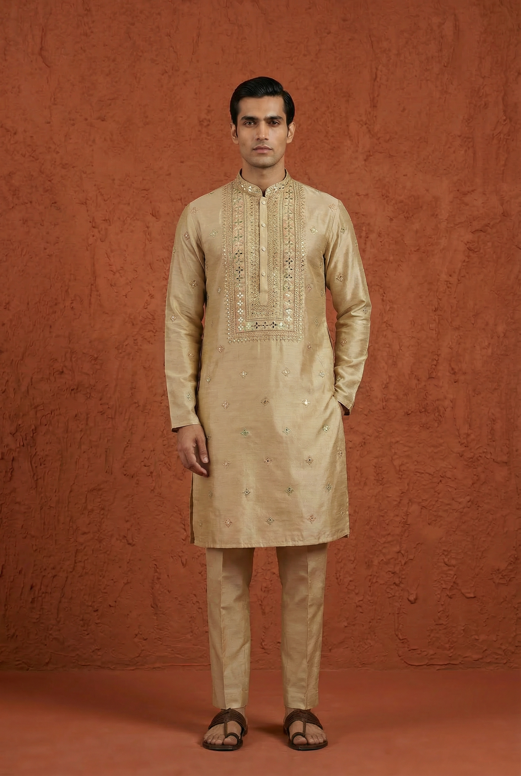 Heritage Box Embroidered Silk Kurta Set