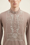 Mocha Hand Embroidered Beaded Kurta
