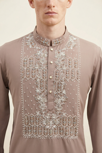 Mocha Hand Embroidered Beaded Kurta