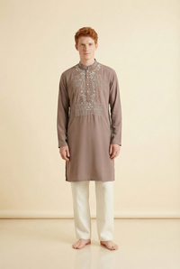 Mocha Hand Embroidered Beaded Kurta
