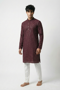 Self Floral Jaal Embroidered Kurta Set