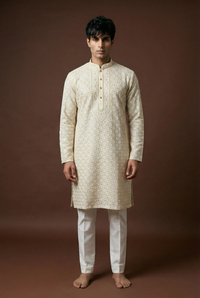 Self Floral Jaal Embroidered Kurta Set
