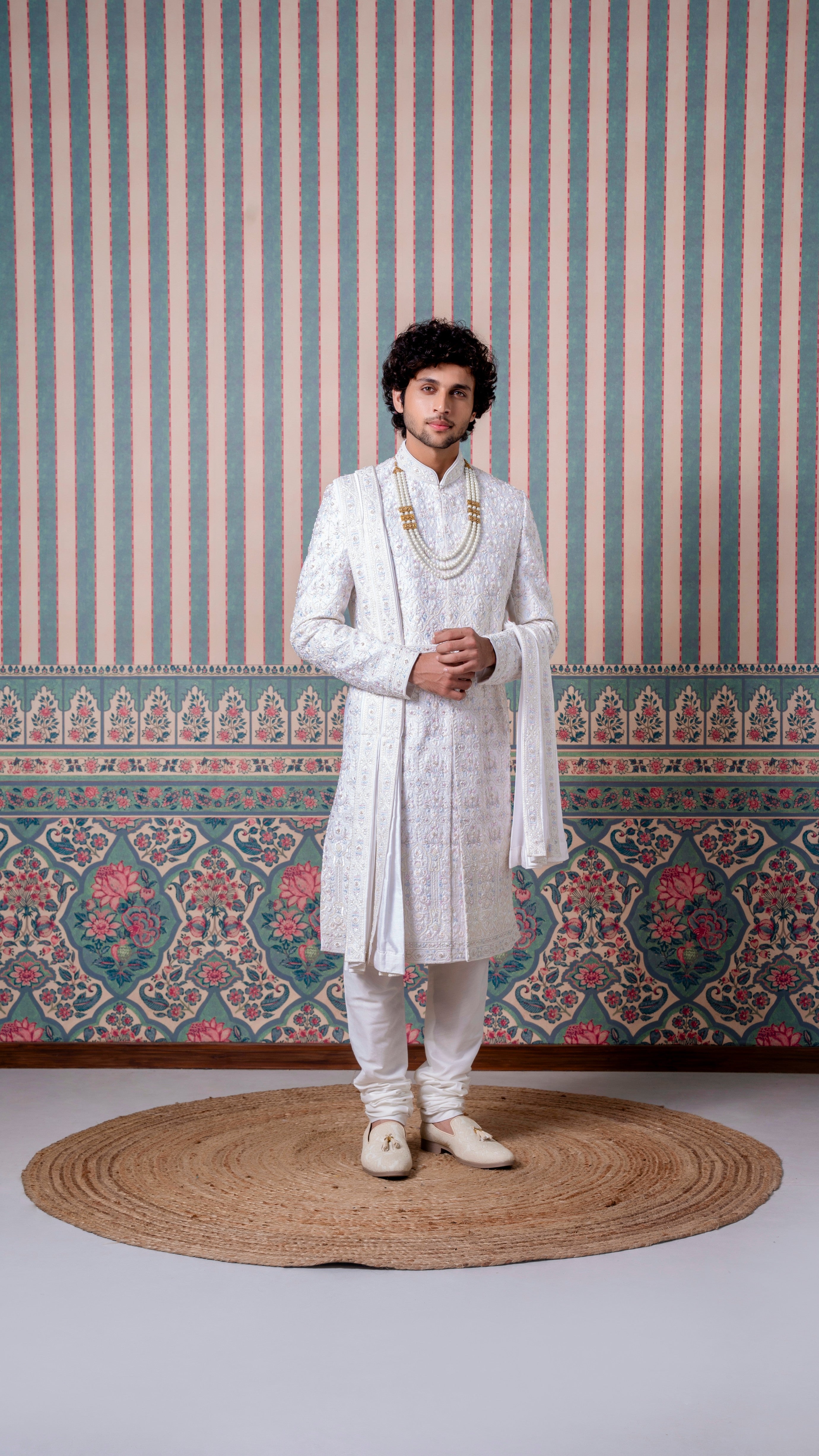 Resham Pastel Ivory Sherwani