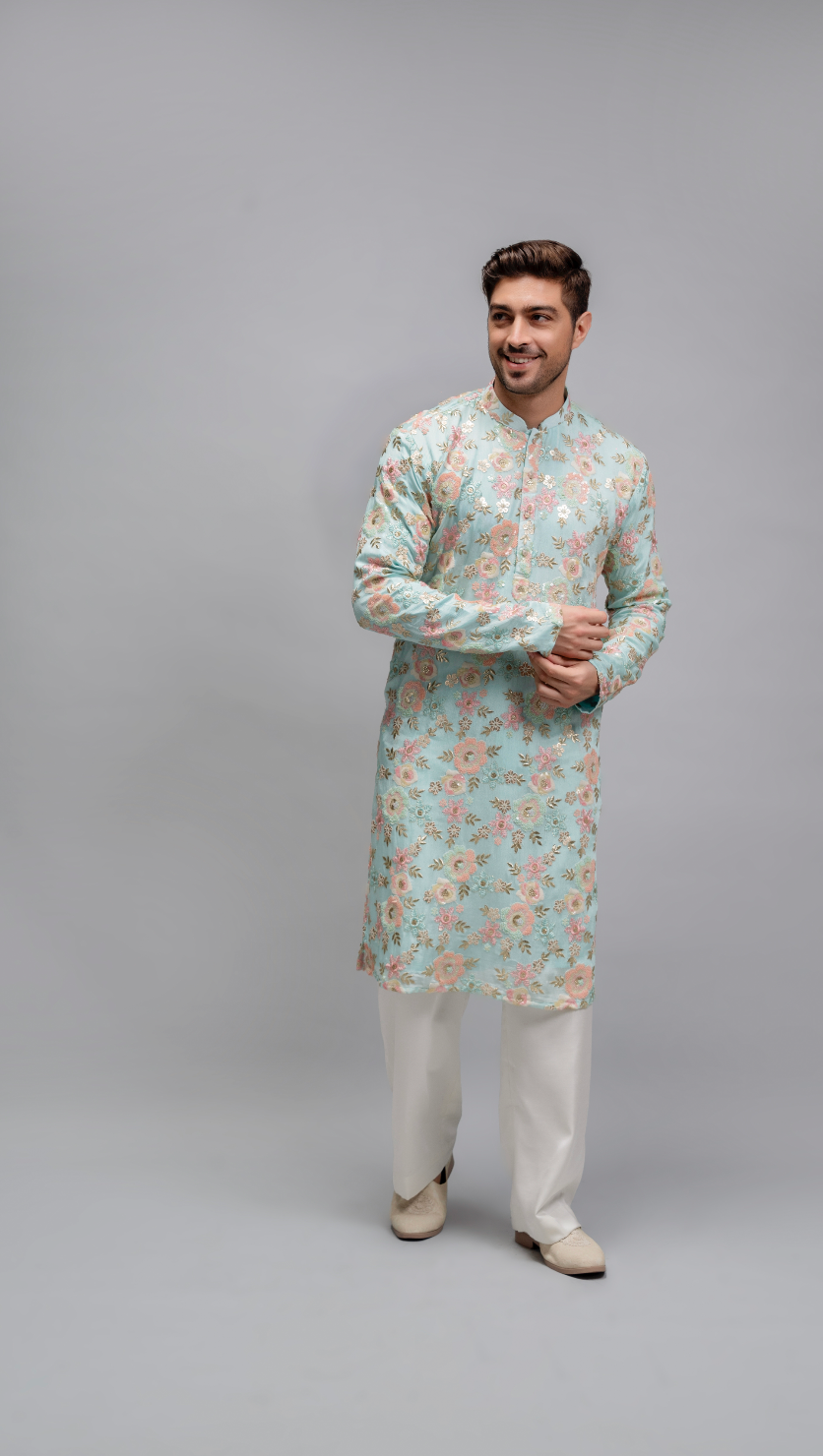 Blue Floral Kurta with Pants