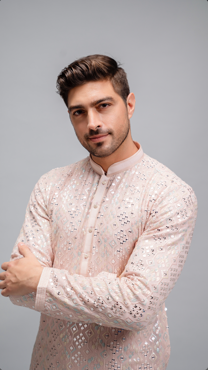 Peach Sequins Kurta Patiyala