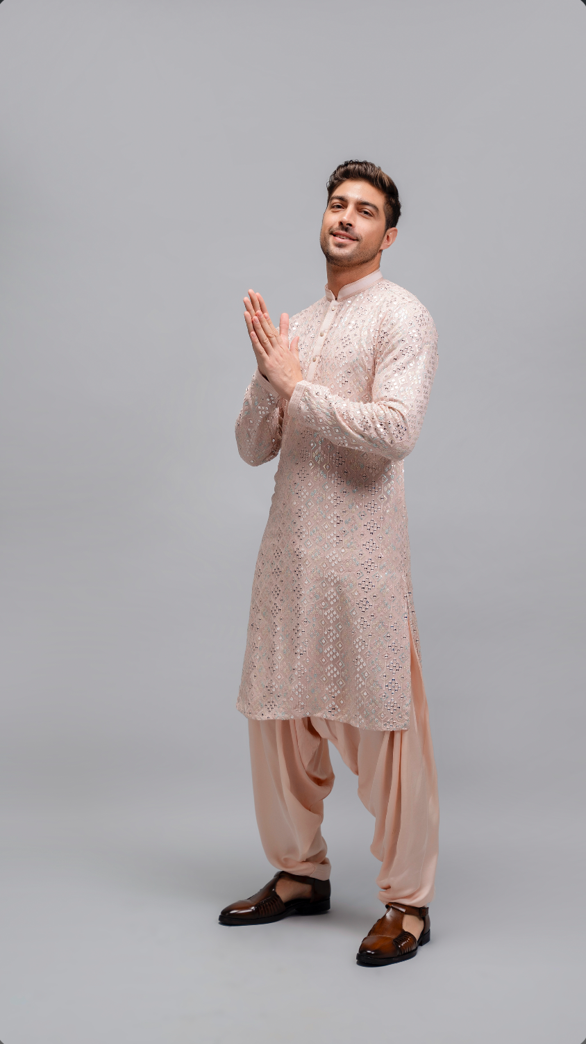 Peach Sequins Kurta Patiyala
