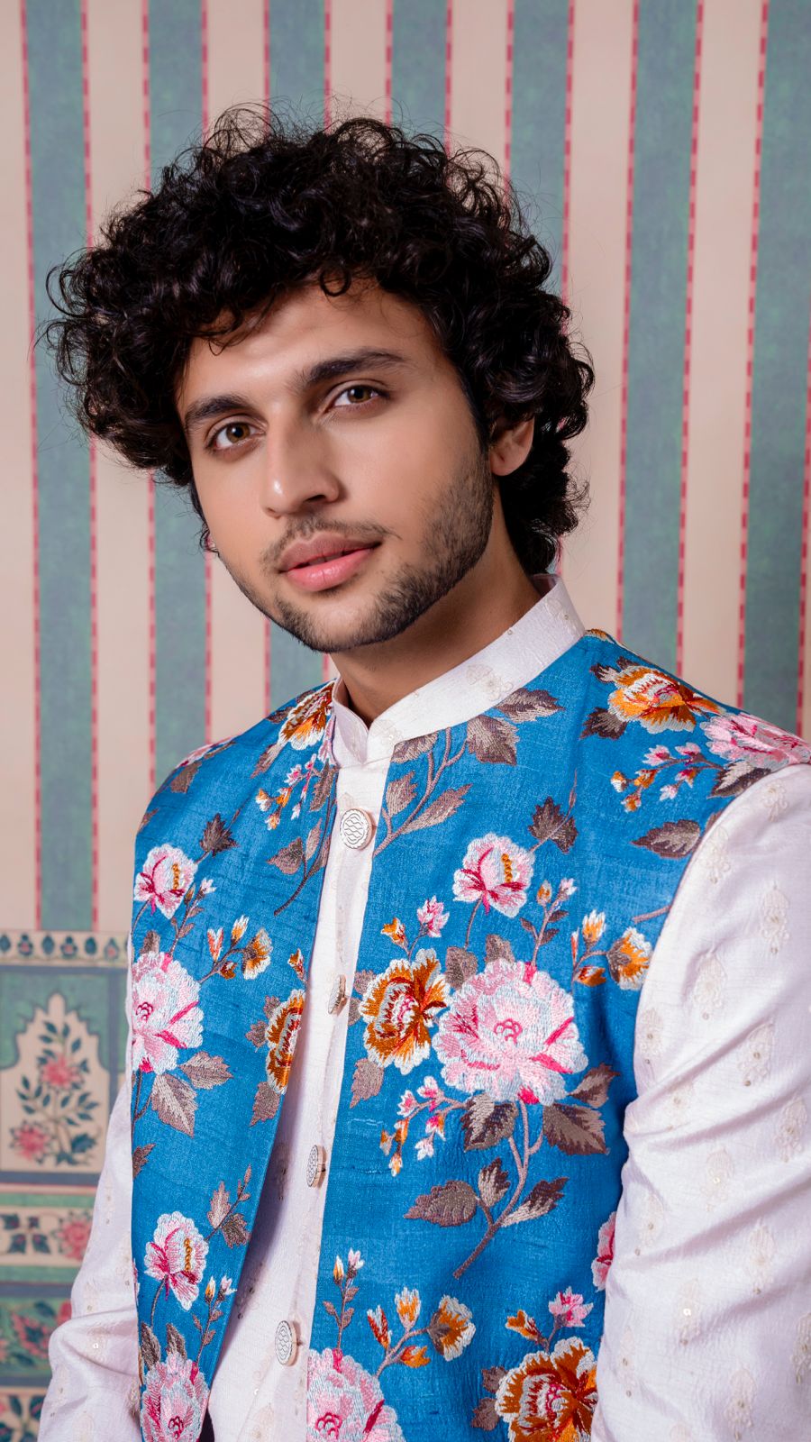 Floral Blue and Pink Indowestern