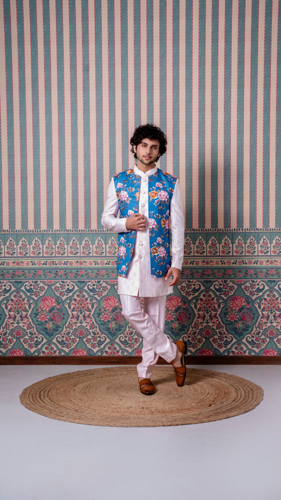 Floral Blue and Pink Indowestern